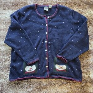 Vintage Knit Snowman Cardigan Sweater 2X | Cozy Winter Holiday Cottagecore Knit